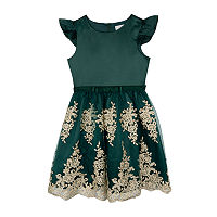 Rare Editions Big Girls Short Sleeve Flutter Sleeve Fit + Flare Dress, 10, Green