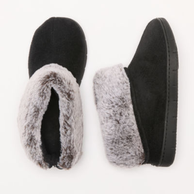 Isotoner Recycled Microsuede And Fur Womens Bootie Slippers