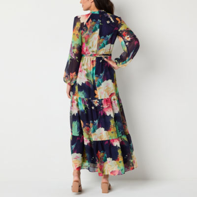 Melonie T Womens Long Sleeve Floral Maxi Dress