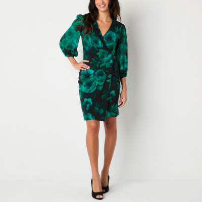 Connected Apparel Womens 3/4 Sleeve Floral Sheath Dress