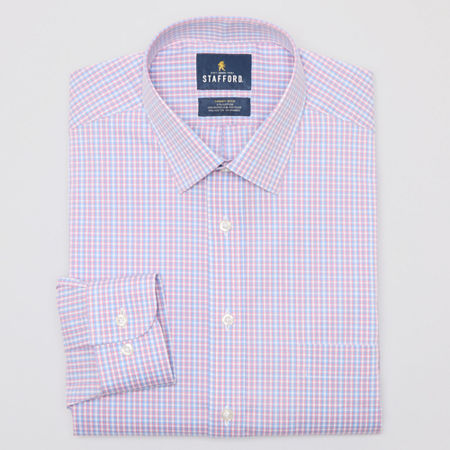 Stafford Smart Tech Mens Regular Fit Stretch Fabric Wrinkle Free Long Sleeve Dress Shirt, 15-15.5 34-35, Pink