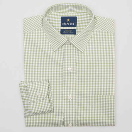 Stafford Mens Regular Fit Easy-on + Easy-off Sensory Friendly Adaptive Stretch Fabric Wrinkle Free Long Sleeve Dress Shirt, 17-17.5 32-33, Green