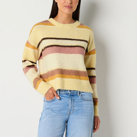 a.n.a Womens Crew Neck Long Sleeve Striped Pullover Sweater, X-large, Yellow