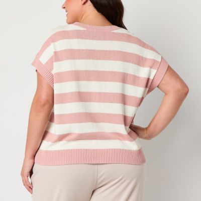 Stylus Plus Womens Crew Neck Short Sleeve Pullover Sweater