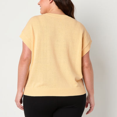 Stylus Plus Womens Crew Neck Short Sleeve Pullover Sweater