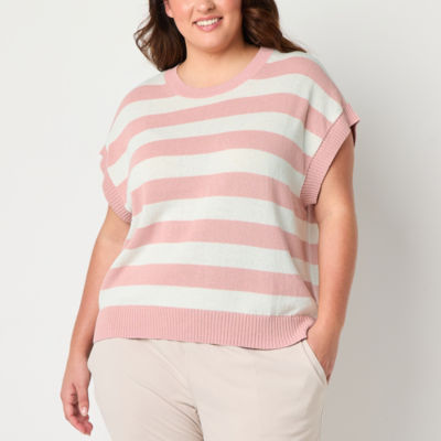 Stylus Plus Womens Crew Neck Short Sleeve Pullover Sweater