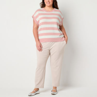 Stylus Plus Womens Crew Neck Short Sleeve Pullover Sweater