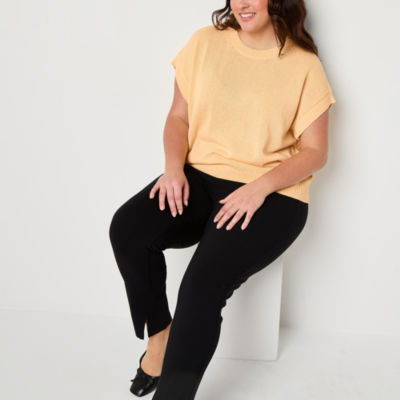 Stylus Plus Womens Crew Neck Short Sleeve Pullover Sweater