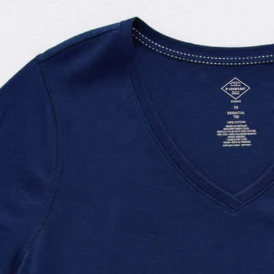 St. John's Bay Womens Plus Easy-on + Easy-off V Neck Short Sleeve Adaptive T-Shirt