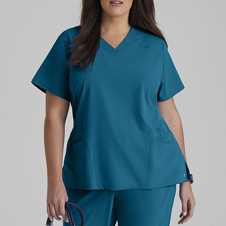 Barco One 5106 Pulse 5-Pocket Womens Plus Tall V Neck Tag Free Stretch Fabric Moisture Wicking Short Sleeve Scrub Top, 4x-large, Blue