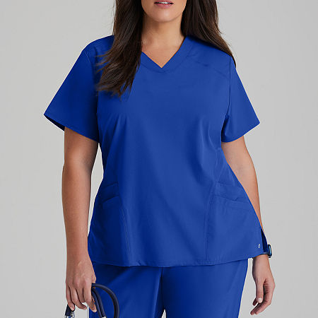 Barco One 5106 Pulse 5-Pocket Womens Plus Tall V Neck Short Sleeve Tag Free Stretch Fabric Moisture Wicking Scrub Tops, 3x-large, Blue