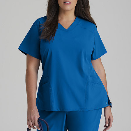 Barco One 5106 Pulse 5-Pocket Womens Plus Tall V Neck Short Sleeve Tag Free Stretch Fabric Moisture Wicking Scrub Top, 3x-large, Blue