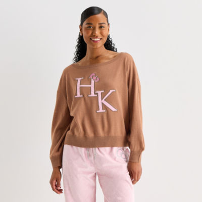 Juniors Girls Night In Off The Shoulder Womens Long Sleeve Hello Kitty Pullover Sweater