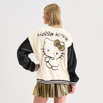 Hello Kitty Girls Night Out Faux Fur Womens Juniors Hello Kitty Fleece Midweight Bomber Jacket