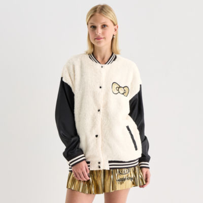 Hello Kitty Girls Night Out Faux Fur Womens Juniors Hello Kitty Fleece Midweight Bomber Jacket