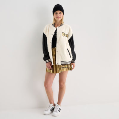 Hello Kitty Girls Night Out Faux Fur Womens Juniors Hello Kitty Fleece Midweight Bomber Jacket