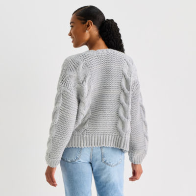 Arizona Womens Long Sleeve Open Front Juniors Cardigan