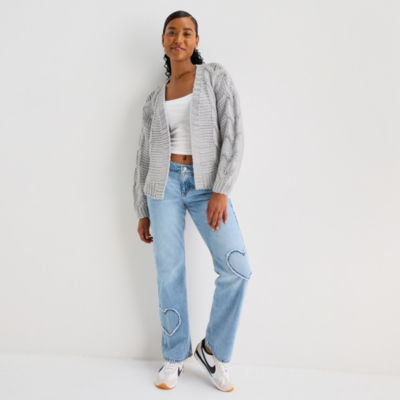 Arizona Womens Long Sleeve Open Front Juniors Cardigan