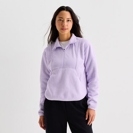 Xersion Womens Teddy Sherpa Long Sleeve Active Quarter-zip Pullover In Purple