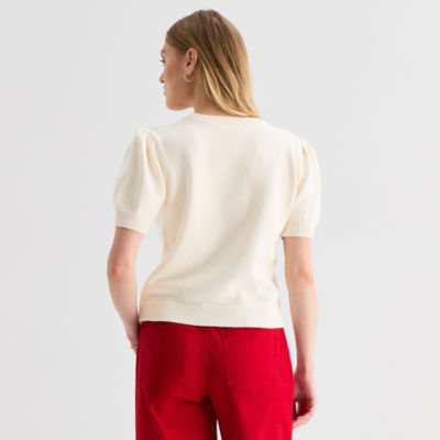 St. John's Bay Womens Crew Neck Short Sleeve Pullover Sweater