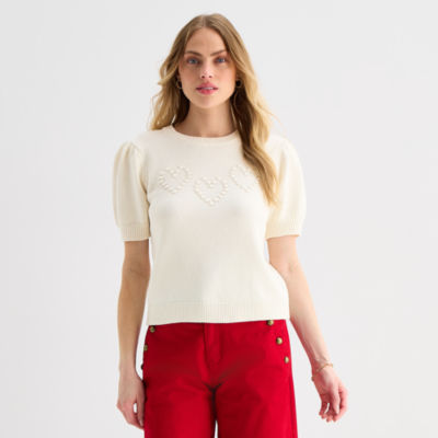 St. John's Bay Womens Crew Neck Short Sleeve Pullover Sweater