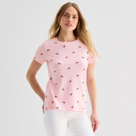 St. John's Bay Womens Crew Neck Short Sleeve T-Shirt, Petite X-small, Pink