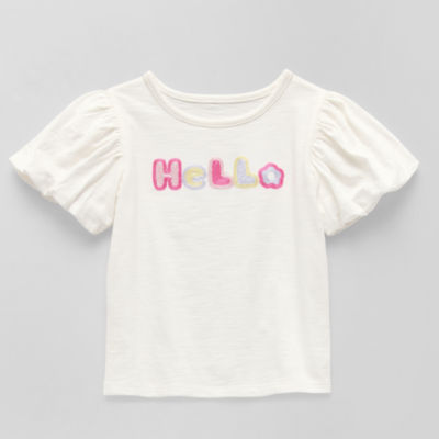 Okie Dokie Girls Crew Neck Puff Sleeve Graphic T-Shirt