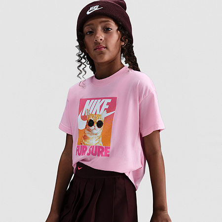 Nike Big Kid Girls Crew Neck Short Sleeve Regular Fit Graphic T-Shirt, Medium, Pink