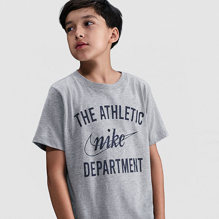 Nike Big Kid Unisex Crew Neck Short Sleeve Regular Fit Graphic T-Shirt, Large, Gray