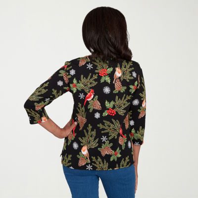 Alfred Dunner Classics Womens Crew Neck 3/4 Sleeve T-Shirt