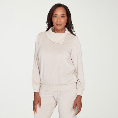 Alfred Dunner Calm Luxe Womens Cowl Neck Long Sleeve Sweatshirt