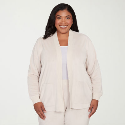 Alfred Dunner Calm Luxe Womens Plus Long Sleeve Open Front Cardigan
