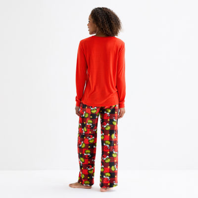 Womens Dr. Seuss Grinch Microfleece Crew Neck Long Sleeve 2-pc. Matching Family Plus Pajama Sets