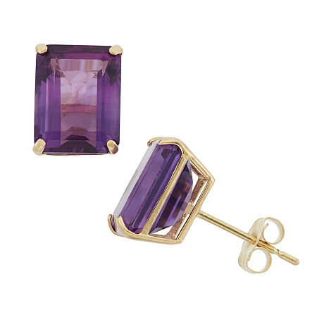 Genuine Purple Amethyst 10K Gold 9mm Stud Earrings, One Size
