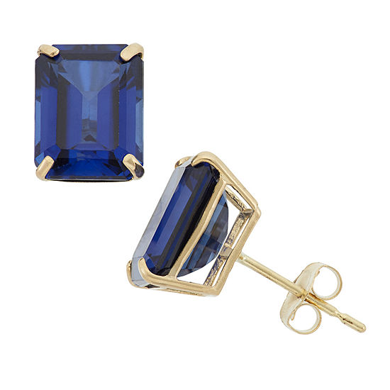 Lab Created Blue Sapphire 10K Gold 9mm Stud Earrings
