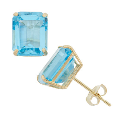 Genuine Blue Topaz 10K Gold 9mm Stud Earrings