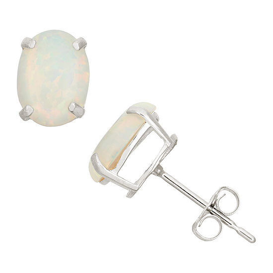 Lab Created White Opal 10K Gold 8mm Stud Earrings