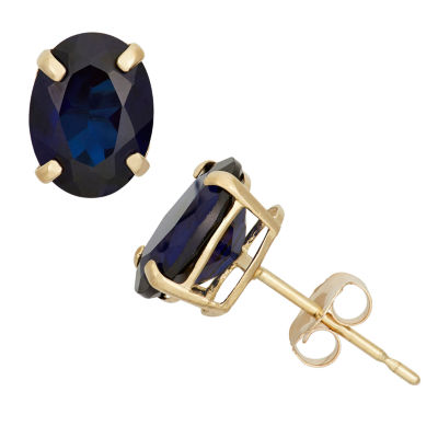 Lab Created Blue Sapphire 10K Gold 8mm Oval Stud Earrings