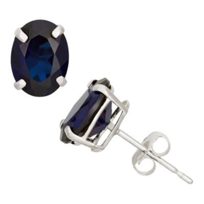 Lab Created Blue Sapphire 10K Gold 8mm Oval Stud Earrings