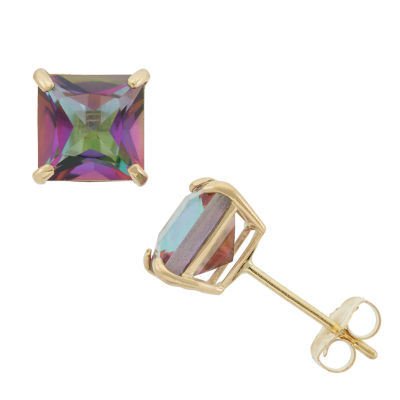 Genuine Mystic Fire Topaz 10K Gold 6mm Stud Earrings