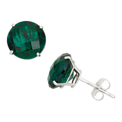 Lab Created Green Emerald 10K Gold 8mm Stud Earrings