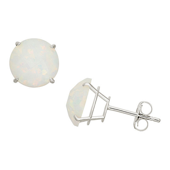 Lab Created White Opal 10K Gold 8mm Stud Earrings