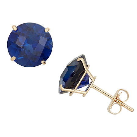 Lab Created Blue Sapphire 10K Gold 8mm Round Stud Earrings, One Size