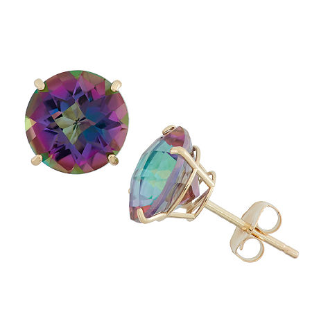 Genuine Mystic Fire Topaz 10K Gold 8mm Stud Earrings, One Size