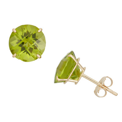 Genuine Green Peridot 10K Gold 8mm Round Stud Earrings