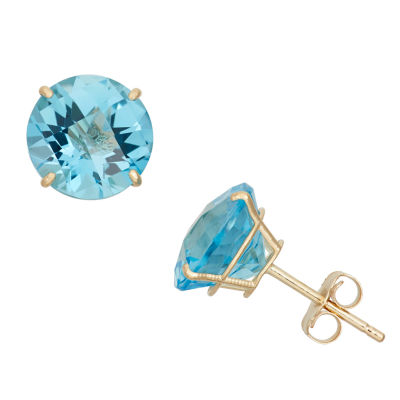 Genuine Blue Topaz 10K Gold 8mm Stud Earrings