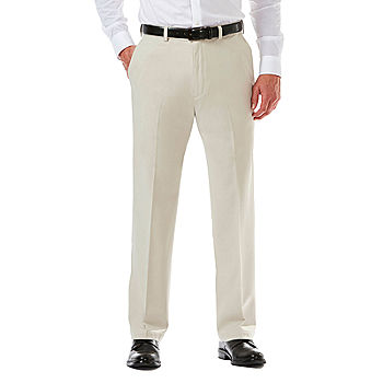 Haggar Regular Fit Solid Beige Khaki Chinos Flat Front Washable Cotton Pants