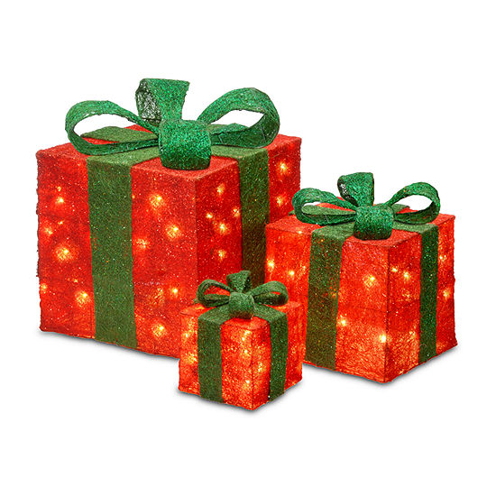 National Tree Co. Red Sisal Gift Boxes Christmas Holiday Yard Art