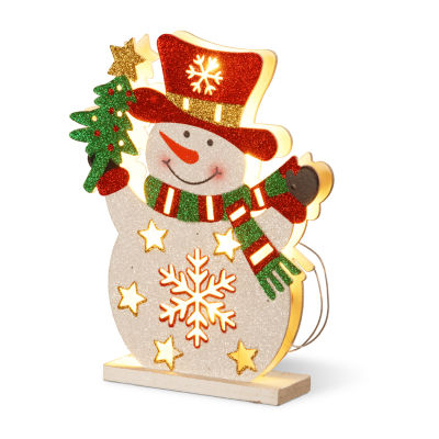 National Tree Co. 12" Wood-Look Double Sided Snowman Tabletop Decor