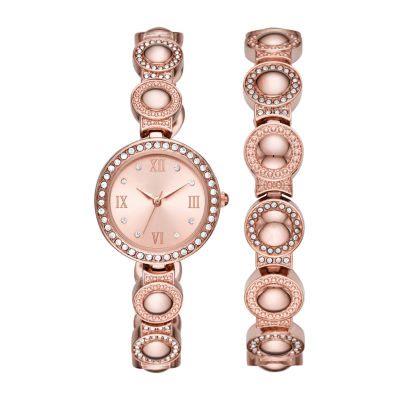 Geneva Womens Crystal Accent Rose Goldtone 2-pc. Watch Boxed Set Fmdjset039